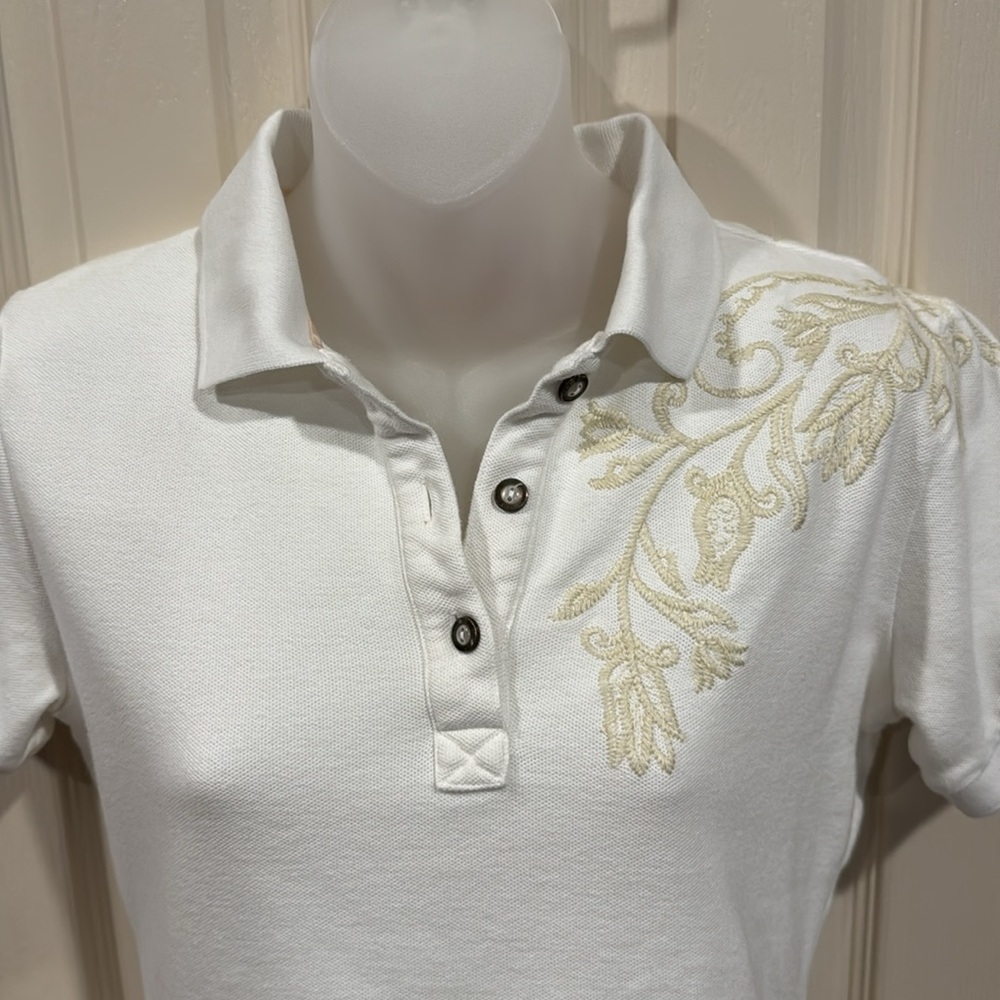 Johnny Was - White Embroidered Polo. Sz Small - Picture 2 of 11